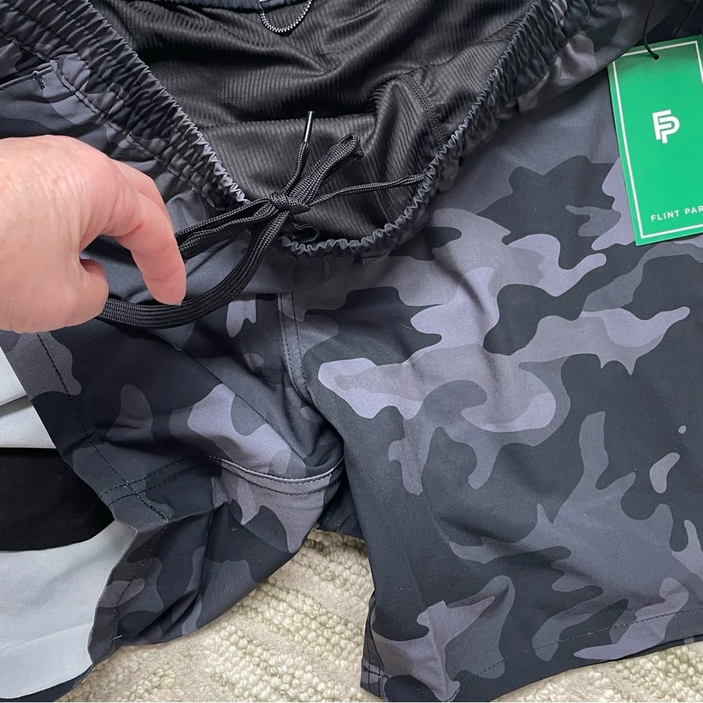 NWT Flint Park Tennis Pickleball Men's Advantage Short Lined Black Camo Pockets - Picture 7 of 12